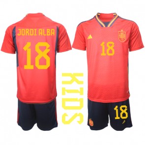 Spanien Jordi Alba #18 Hjemmebanesæt Børn VM 2022 Kort ærmer (+ korte bukser)